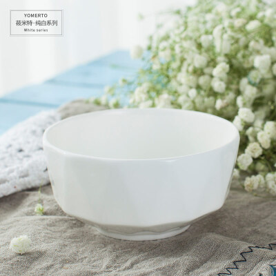 纯白色浮雕纹理骨瓷碗陶瓷碗酒店家用创意餐具套装大小米饭碗面碗