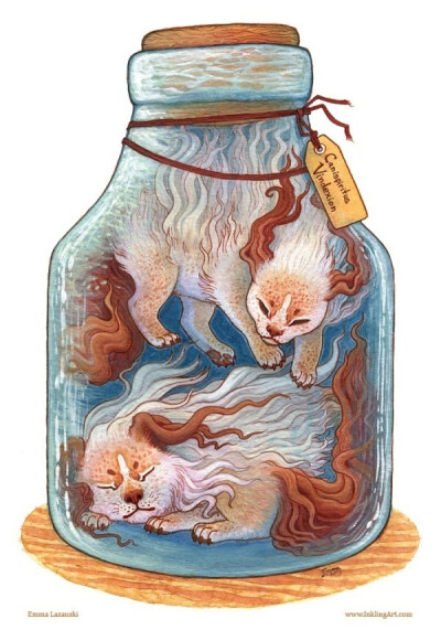 “妖怪量贩！！！” 来自曾介绍过的美国女插画师 Emma Lazauski 插画作品：《Bottled（瓶装）》。（inklingart.com）