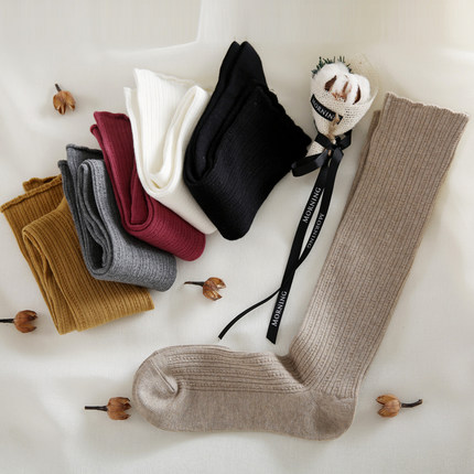 秋冬日系木耳边堆堆袜复古女袜纯棉袜子女森系中筒袜韩版长袜子