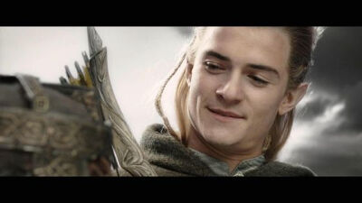 A screenshot in the lord of the rings (Legolas talking to Gimli)