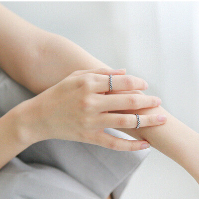 s925纯银戒指女韩国代购复古绞绳编织创意饰品指环开口戒指指环