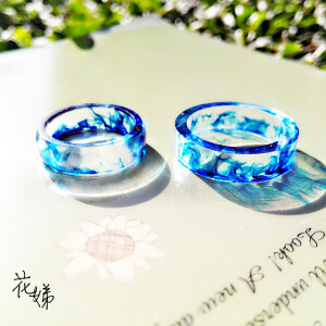 水晶滴胶树脂手工DIY复古戒指女款饰品日韩国韩版蓝色大海水墨潮人简约欧美食指戒指环