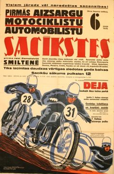 Latvian Motorcycle Rally, 1938 - original vintage poster listed on <a href="href" rel="nofollow"></a>