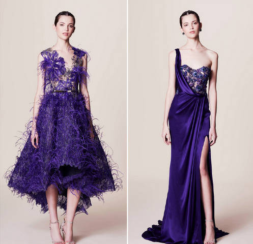 Marchesa Resort 2017 珠片宝石流苏羽毛，手工制作而成的3D立体花卉刺绣～设计师这一季要讲述的是纸醉金迷的拉斯维加斯夜场派对～灵感来自95年Martin Scorsese执导的美国电影《赌城风云》～色调通过午夜的蓝，妖魅的紫所发散～