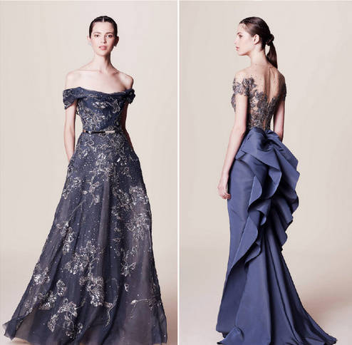 Marchesa Resort 2017 珠片宝石流苏羽毛，手工制作而成的3D立体花卉刺绣～设计师这一季要讲述的是纸醉金迷的拉斯维加斯夜场派对～灵感来自95年Martin Scorsese执导的美国电影《赌城风云》～色调通过午夜的蓝，妖魅的紫所发散～