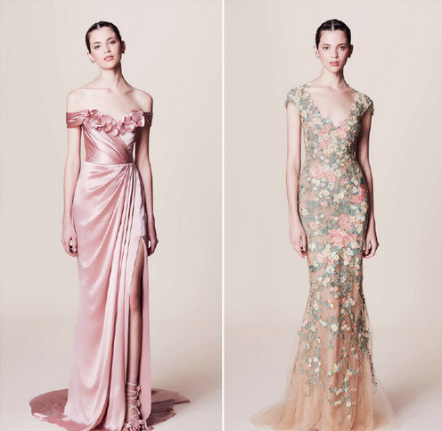 Marchesa Resort 2017 珠片宝石流苏羽毛，手工制作而成的3D立体花卉刺绣～设计师这一季要讲述的是纸醉金迷的拉斯维加斯夜场派对～灵感来自95年Martin Scorsese执导的美国电影《赌城风云》～色调通过午夜的蓝，妖魅的紫所发散～