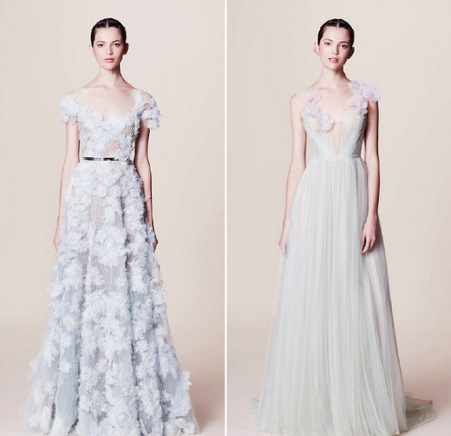 Marchesa Resort 2017 珠片宝石流苏羽毛，手工制作而成的3D立体花卉刺绣～设计师这一季要讲述的是纸醉金迷的拉斯维加斯夜场派对～灵感来自95年Martin Scorsese执导的美国电影《赌城风云》～色调通过午夜的蓝，妖魅的紫所发散～