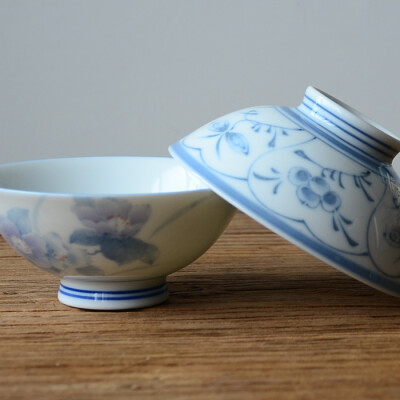 日本进口陶瓷小蓝芽餐具日式大号米饭碗家用小汤碗面碗美浓烧茶碗