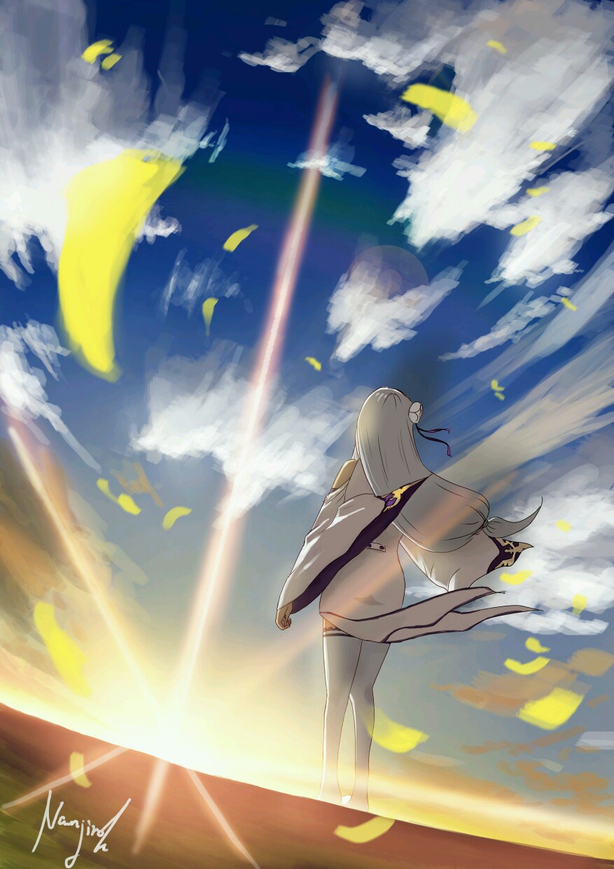 【来源P站，侵删】"E"miliatan·"M"aji·"T"enshi！
画师：N
艾米莉娅碳·真是·天使！
艾米莉娅（亦译：爱蜜莉雅），《Re：从零开始的异世界生活》女主角。银发紫瞳，混血半精灵，银发美少女，EMT！
动漫二次元原创/同人画/插画/手绘/头像/壁纸/锁屏/背景/美少女/银长直/紫瞳/白丝/天然呆