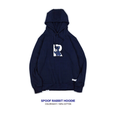 warmtrees 16AW SPOOF RABBIT HOODIE 藏蓝恶搞兔印花连帽卫衣