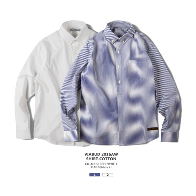 VIABUD 2016AW SHIRT.COTTON 迷彩包边 竖纹蓝 纯白 尖领长袖衬衫