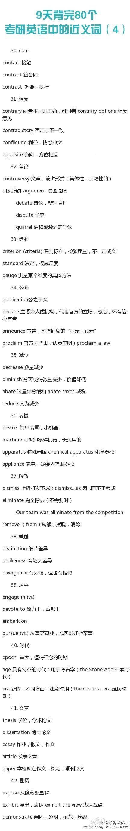 【9天背完80个考研英语中的近义词】
完整版：考研英语中的近义词特别容易弄混淆 这些单词你又知道多少？80个考研英语中的近义词 考研阅读中会经常用到 这个没有电子版哦 劳烦宝儿们用本子记下加深记忆！