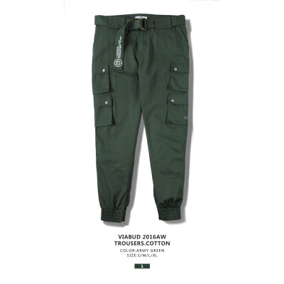 VIABUD 2016AW TROUSERS.COTTON 多口袋 刺绣款 隐藏拉链束脚布裤