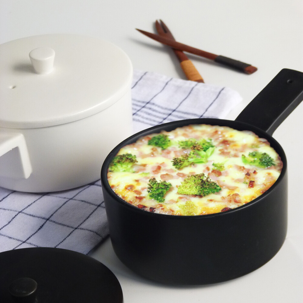 出口欧式简约陶瓷餐具厨具明火烤箱微波炉单柄带盖汤锅 奶锅 烤碗