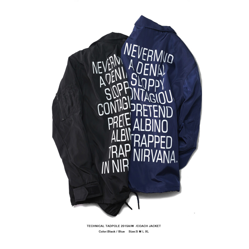 TNPE 2015A/W NIRVANA 蓝色黑色 COACH JACKET 印花教练夹克