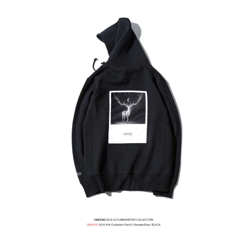 ONEEND 2016 A/W Sweater/Deer 月夜 麋鹿 贴布印花 绒棉连帽卫衣