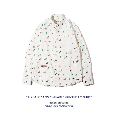 THREAD Safari printed shirt 米色 斑马碎花 斜纹布尖领长袖衬衫