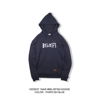 ODDEST 16AW #BELIEFS# HOODIE 加厚毛圈主题印花 藏蓝色连帽卫衣