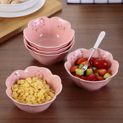 蘑菇堡 樱花面碗汤碗 中式陶瓷饭碗水果碗 樱花浮雕沙拉碗