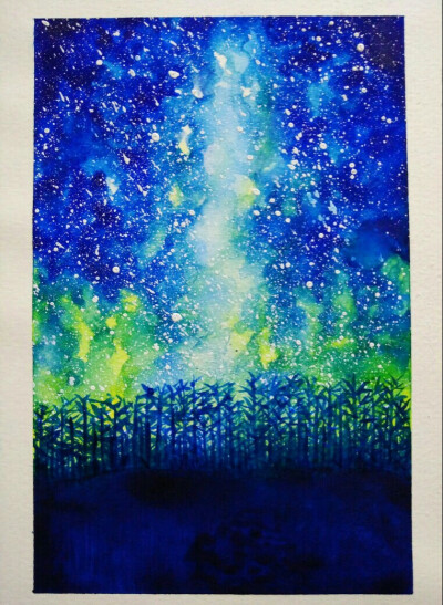 星空 水彩 插画 水彩