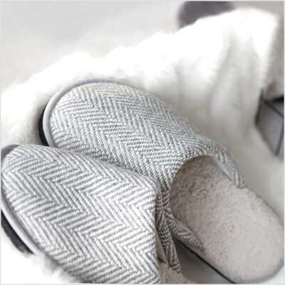 韩国进口羊毛针织面人字纹+绒面毛绒秋冬季棉拖女款居家拖鞋