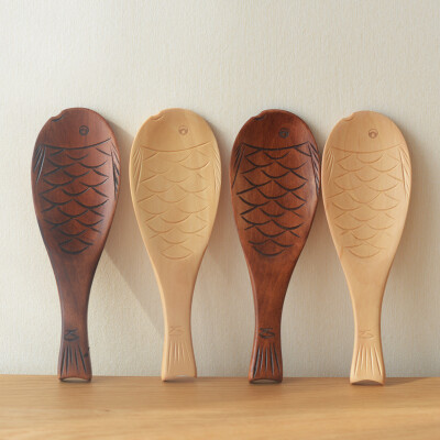 自然而然 zakka 日式和风复古手工雕刻楠木鱼形勺 实木鲤鱼饭勺