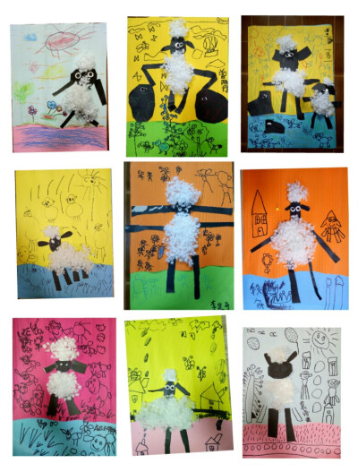 （3岁）小羊肖恩——创意棉花添画