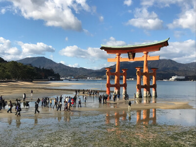 广岛-宫岛-严岛神社，日本唯一的海上鸟居，可惜退潮了