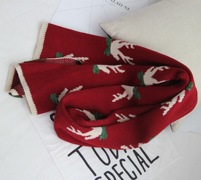 冬季圣诞节小鹿角围巾女学生韩版可爱粗毛线针织提花加厚保暖围脖