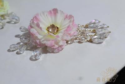 定制 【莳花集】花事未了-AB彩水晶花枝水沫玉镶嵌绢花发夹