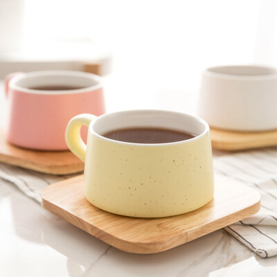 肆月 清新简约满天星陶瓷咖啡杯碟套装下午茶具实木杯垫送木勺