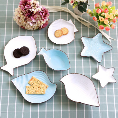 麦田印象 清新海洋系列蓝白餐具 日式儿童早餐碗碟 韩式陶瓷餐盘