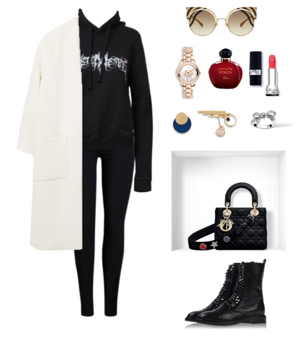 Mango coat，Vetements hoodie，Normal Waist jeans，Casadei boot，Fendi sunglasses，Dior bag#2016