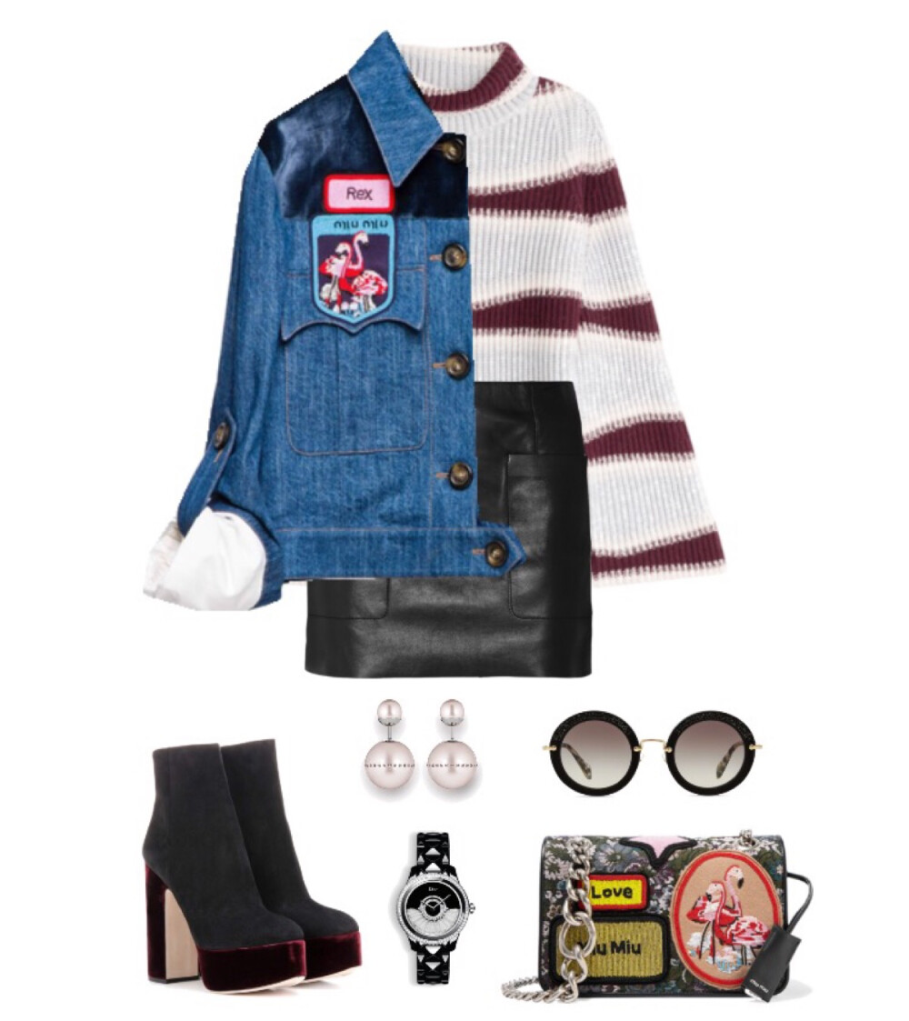 Miu Miu jacket、bootie、bag、sunglasses，Acne Studios skirt，Kenzo sweater，Dior watch、earrings#2016