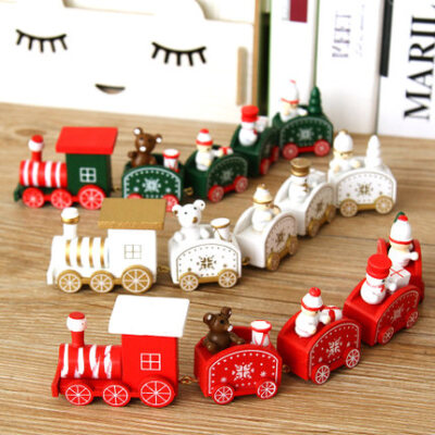 港恒圣诞节装饰品24cm木质雪人小火车桌面橱窗摆设布置装扮礼物