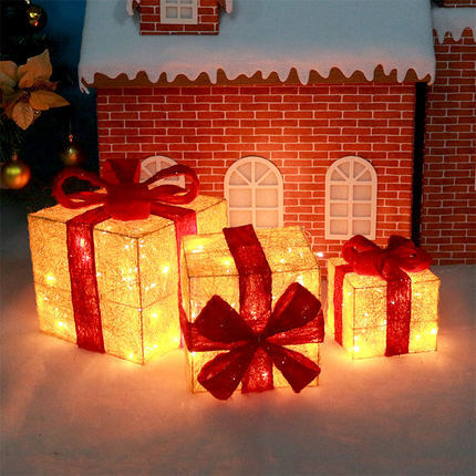 荣耀 圣诞礼盒装饰品礼品盒橱窗摆件套装发光礼物盒商场酒店堆头