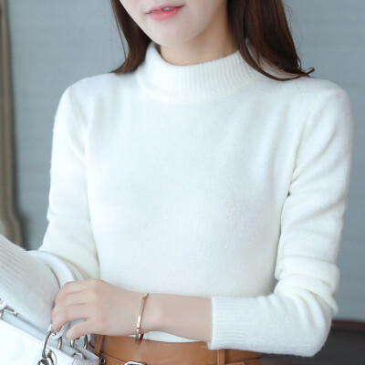 2016新款韩版毛衣女装秋冬季套头长袖半高圆领修身打底衫纯色上衣