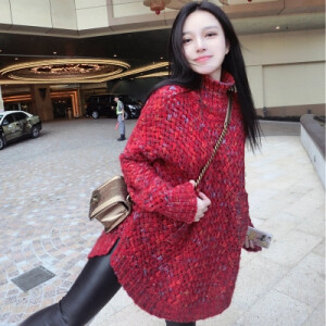 【周扬青】预售 喜庆又亲肤的宽松 秋冬季中长款版 圣诞红毛衣裙