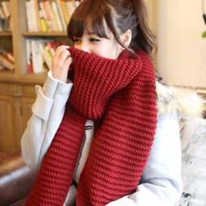 红色毛线围巾女冬季韩国超长款学生情侣女士围巾针织围脖加厚保暖
