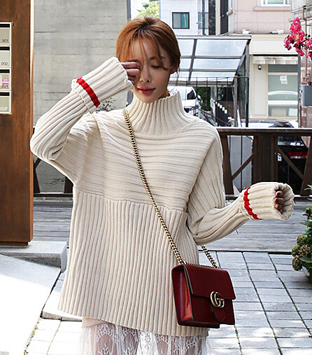 秋季 tangostyle 韩国进口 螺纹高领翻边袖舒适毛衣