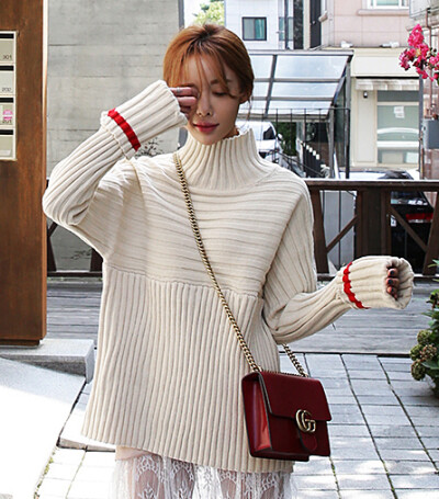 秋季 tangostyle 韩国进口 螺纹高领翻边袖舒适毛衣