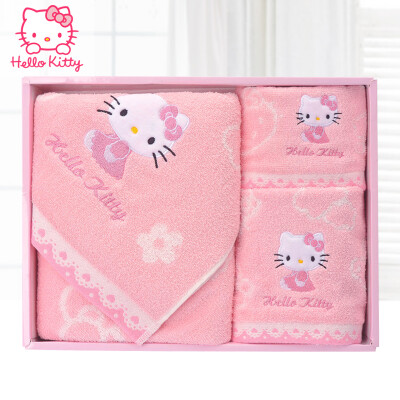 礼盒礼物女生卡哇伊Hello Kitty正品纯棉浴巾毛巾方巾套装柔软吸水礼盒礼物可爱粉色