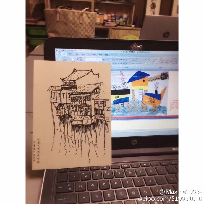 （插话绘画 手绘）凤凰古城的吊脚楼