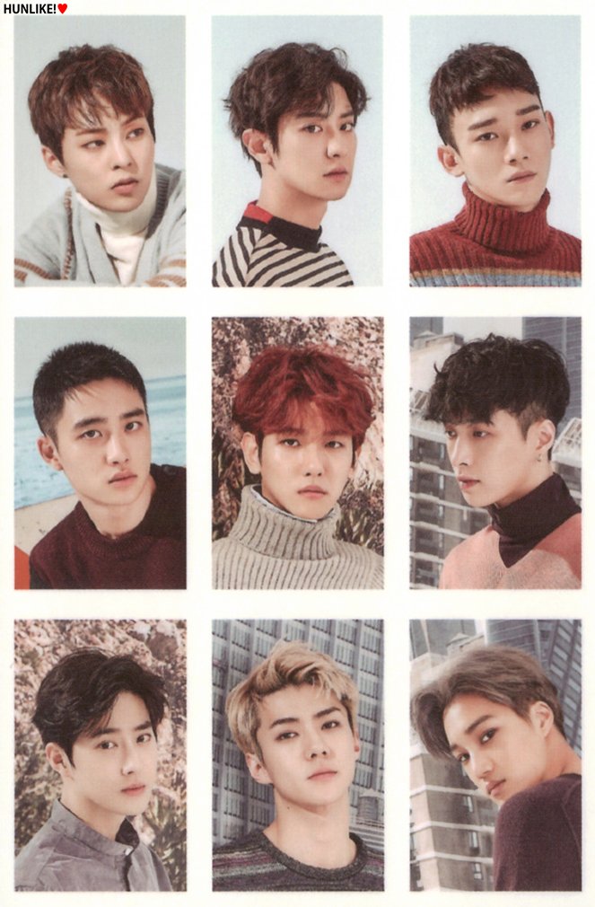 整理出#EXO 2017 Season Greetings - Sehun，kai，D.O. Chanyeol，Chen，Baekhyun，Suho，Lay， Xiumin cr. HUNLIKE!