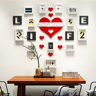 简约现代实木照片墙组合创意爱心形相框墙卧室客厅沙发挂墙装饰画