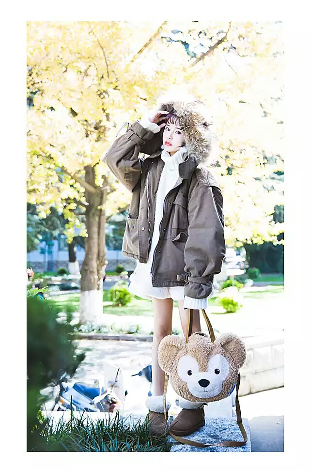 【森女想去海边】秋冬复古加厚加棉少女软妹森女毛领大帽子外套