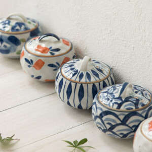 肆月 日式和风手绘陶瓷青花碗复古创意蒸碗隔水燕窝炖盅汤碗茶罐