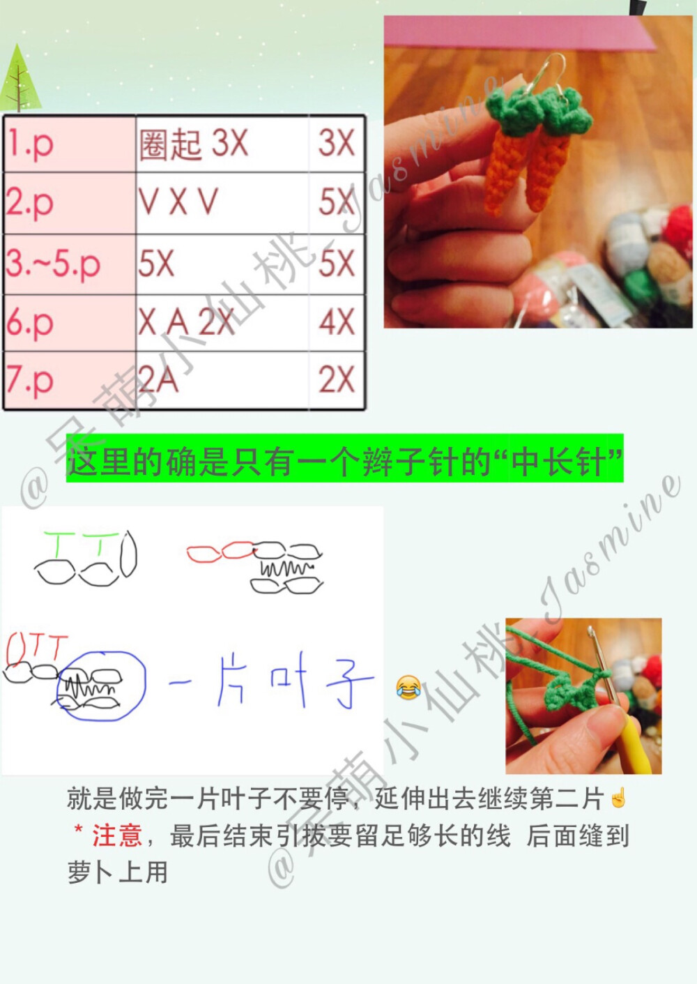 【钩针图解】萝卜耳环图解（2）