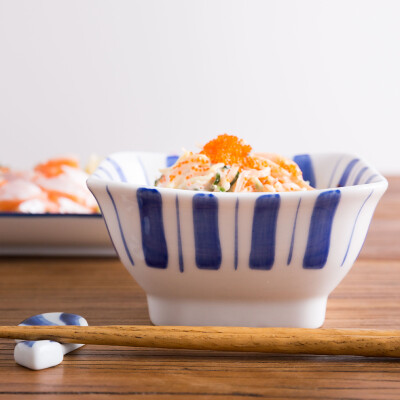 日式餐厅陶瓷餐具四方碗高脚碗4.5英寸汤碗甜品碗水果沙拉碗