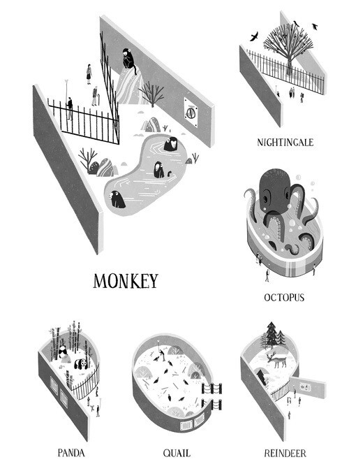 【墨巷怀人 の 手帐】【动物园你会画吗？？5】水彩 插画 线描 版画 手帐素材 素材 花环 森系 小清新 美食 饮料 动物 周边 贴纸 自截 花边 手账教程 字体 图源网络